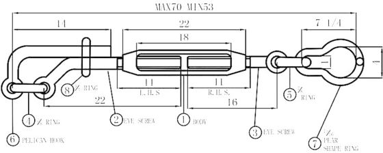 Schwere Edelstahlmetrische Decklashing Turnbuckles US Typ Verarbeitung